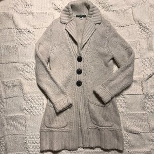 Eddie Bauer Long Cardigan Buttons Collar Cream